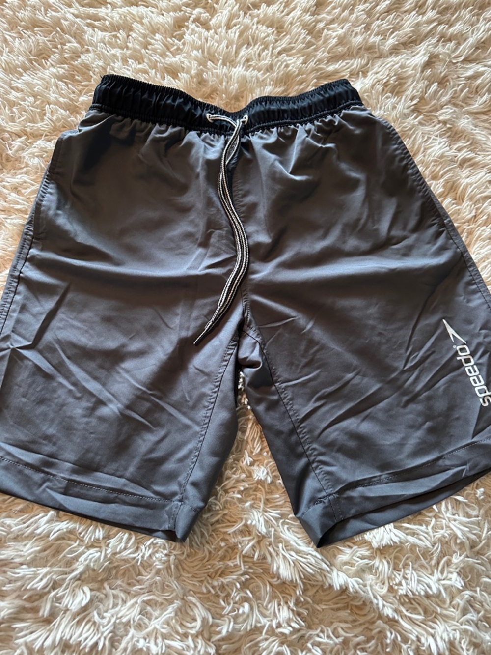 Speedo Men's Gray Athletic Swim Shorts with Black Waistband